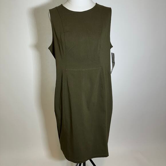NWT Nina Leonard Olive Green Sleeveless Sheath Dress Career Womens Size Large L - Picture 1 of 12